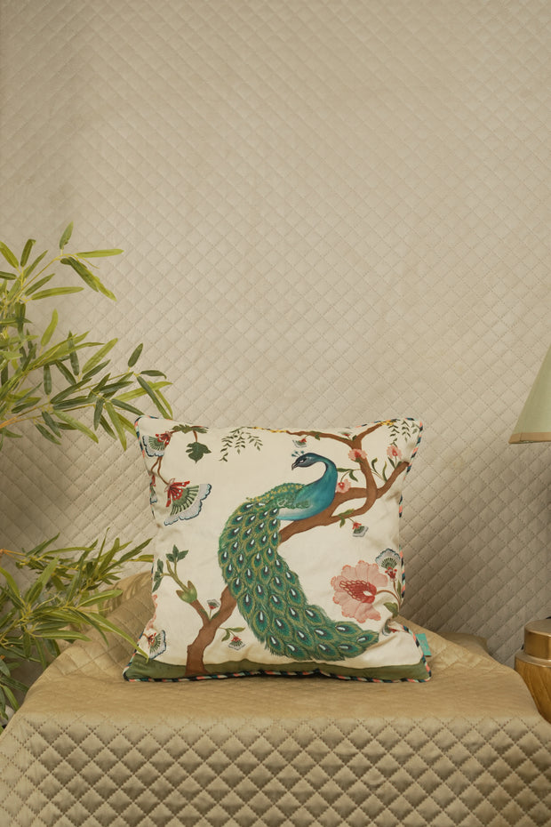 Chinoserie Peacock  Embroidery Cushion Cover