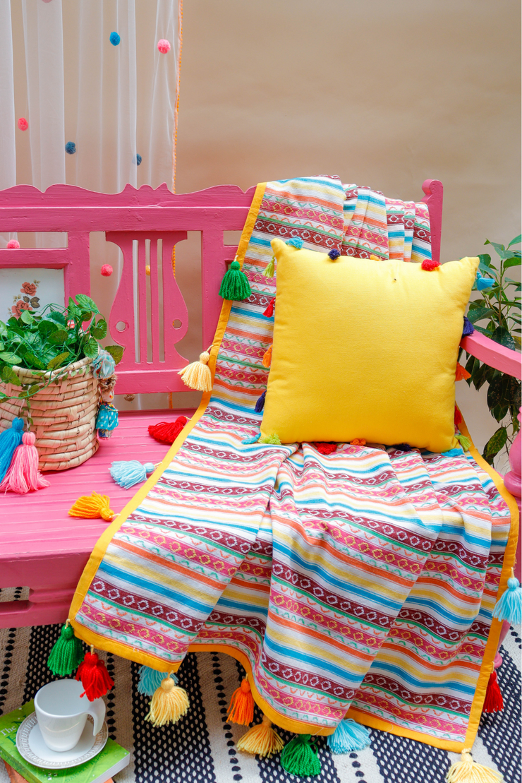 Cartagena multistriped woven Dhurrie cum throw