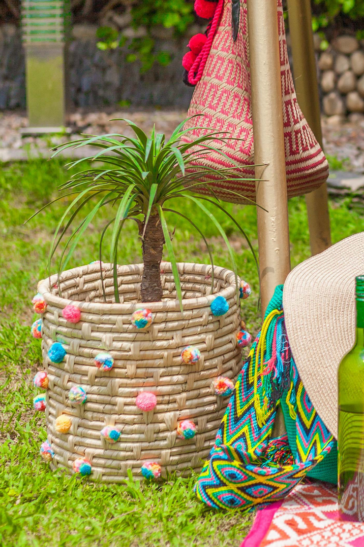 Multicolored pom pom planters cum storage basket