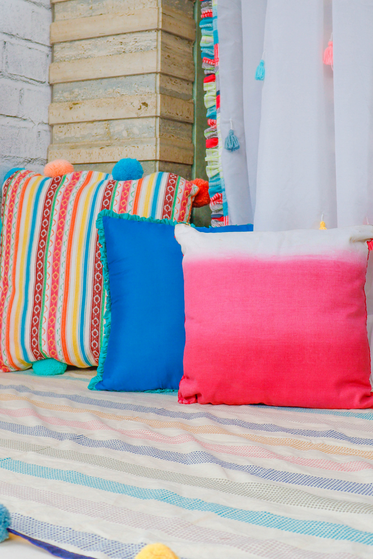 Pastel striped pompom woven throw