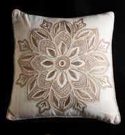 Gold and White Embroidered Cushion Cover