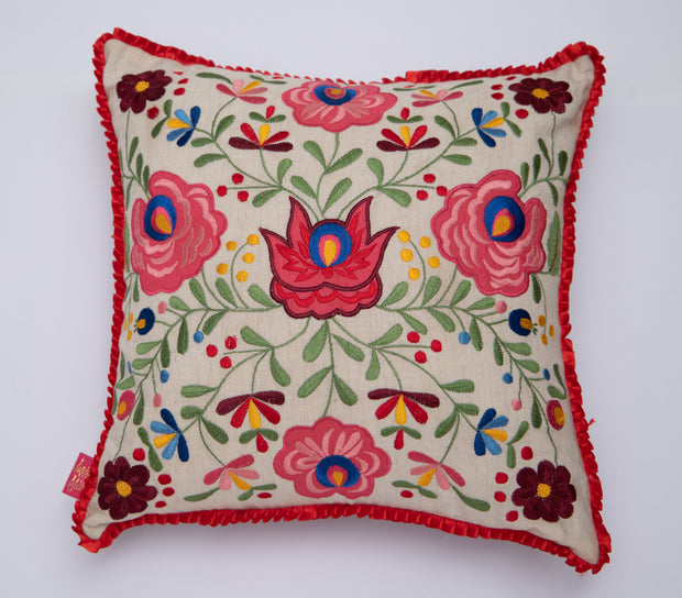 Boho Flower Embroidered Cushion Cover
