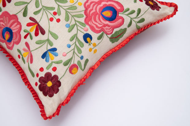Boho Flower Embroidered Cushion Cover