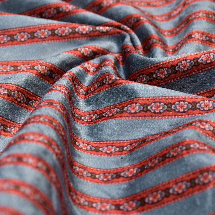 Teal grey & Red Booti Stripes Fabric