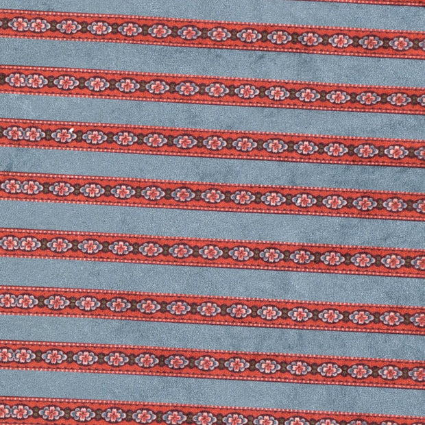 Teal grey & Red Booti Stripes Fabric