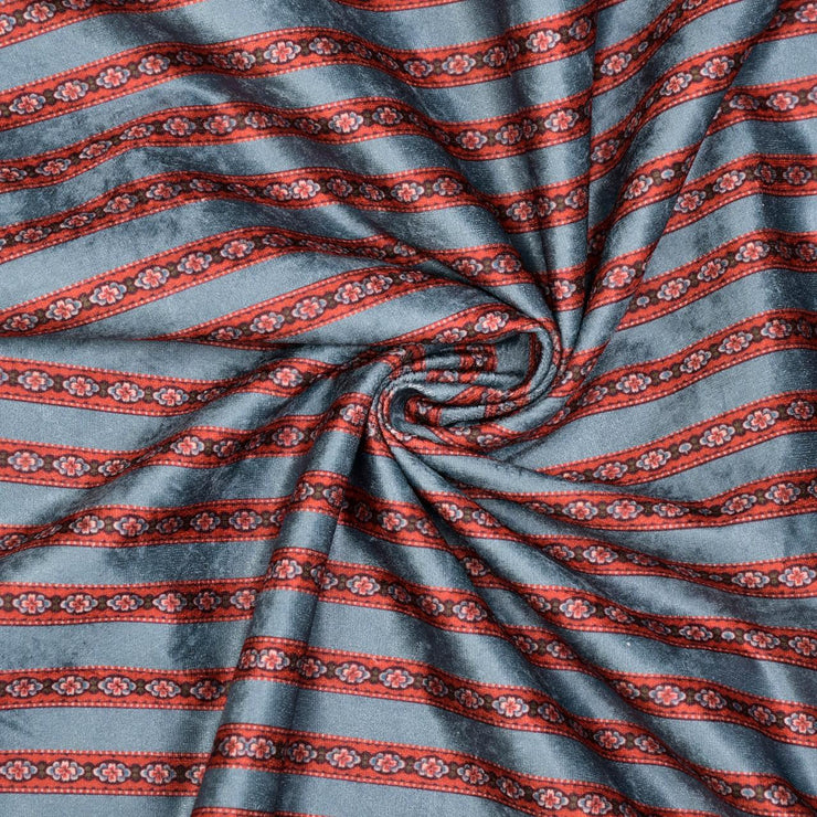 Teal grey & Red Booti Stripes Fabric