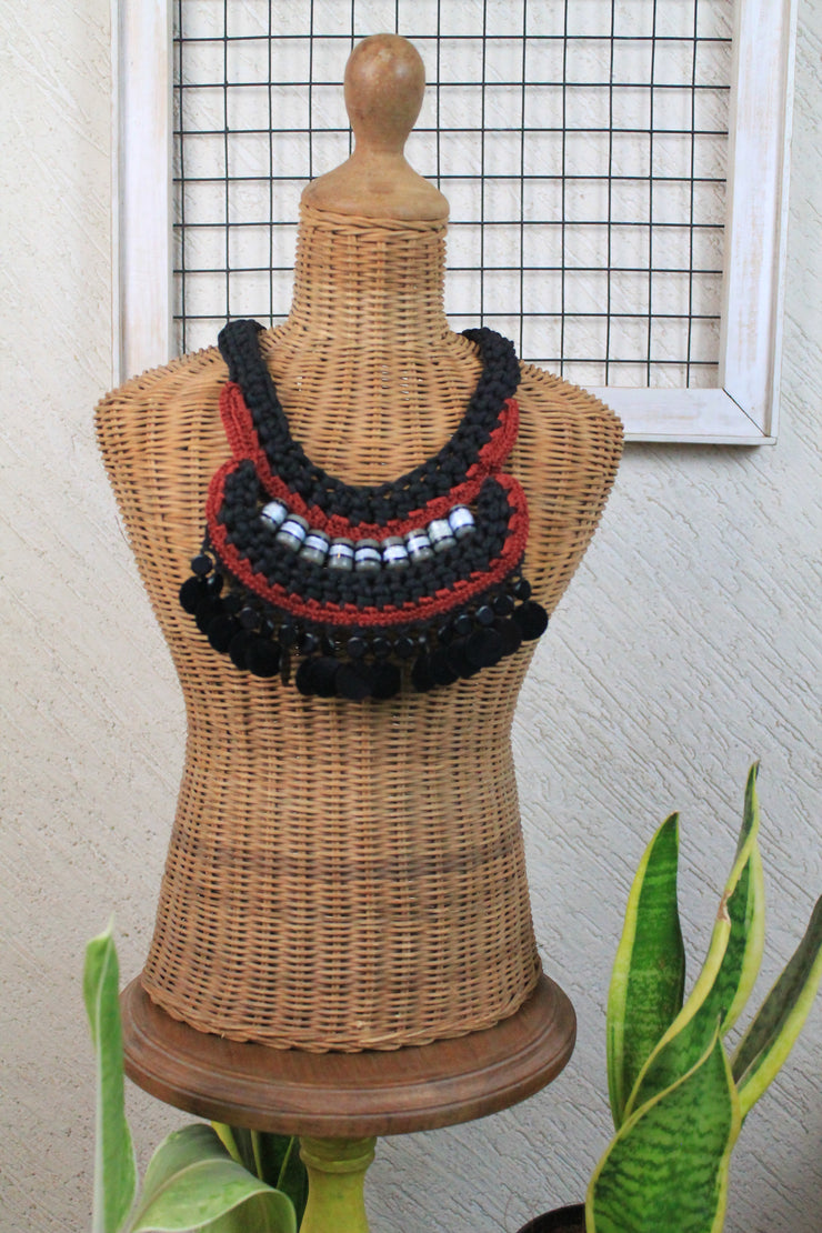 Rustic Red & Black Handcrafted Neckpiece