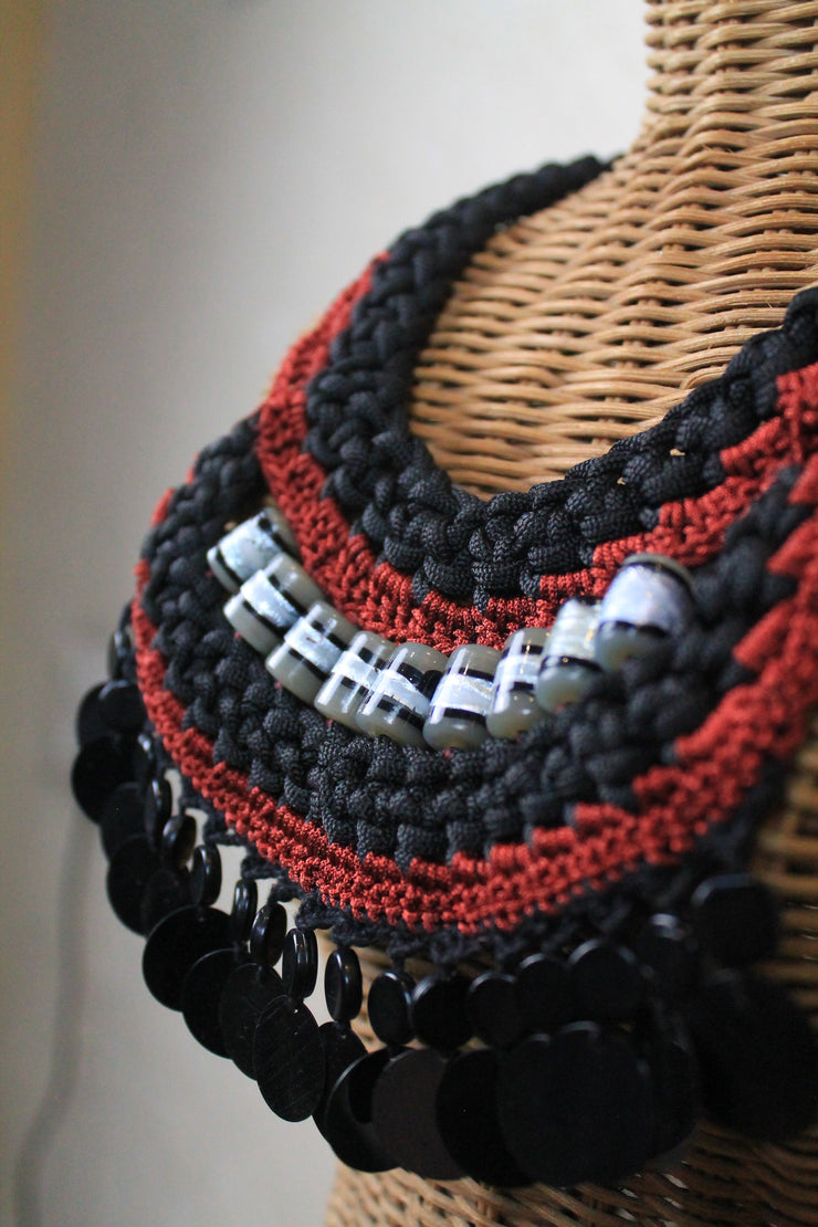 Rustic Red & Black Handcrafted Neckpiece