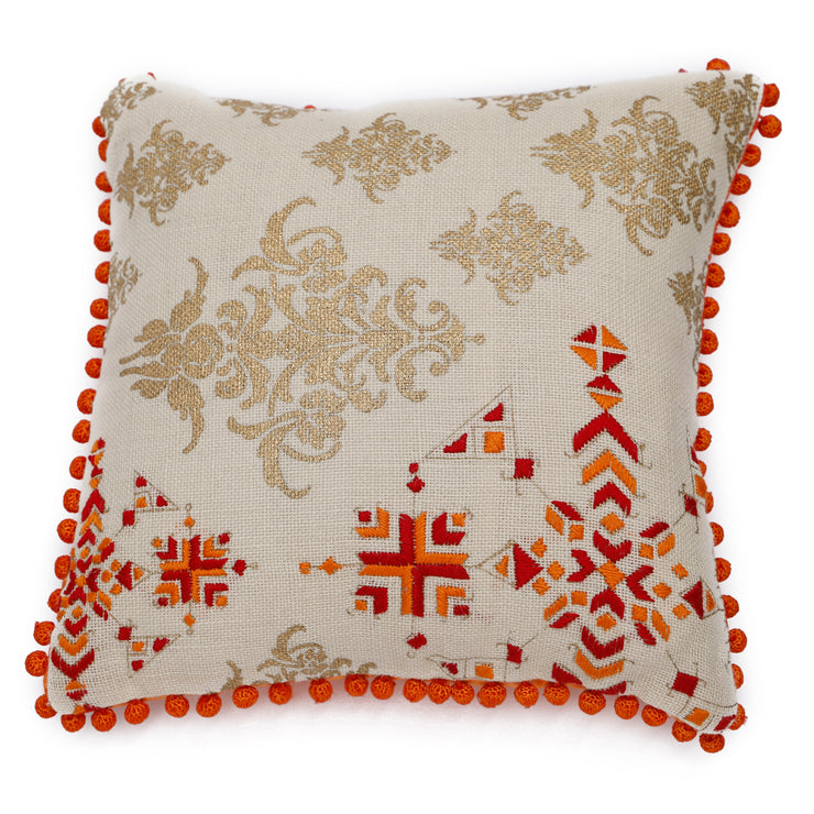 Tangerine Tribal Embroidered Cushion Cover