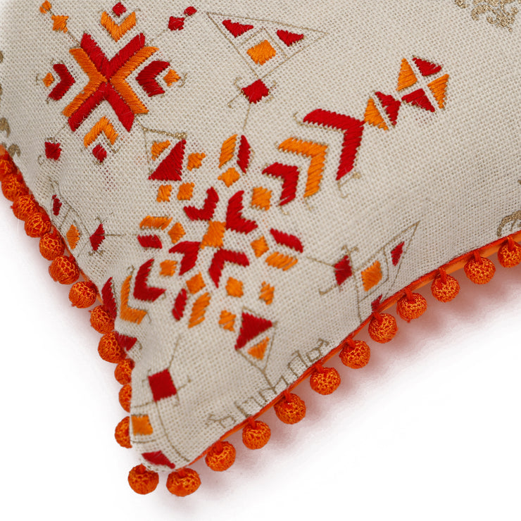 Tangerine Tribal Embroidered Cushion Cover