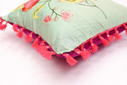 Ikkat Floral Mint Square Cushion Cover