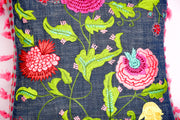 Ikkat Floral Denim Square Cushion Cover
