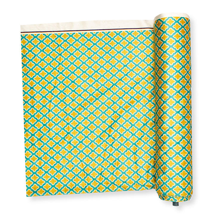 Yellow and Turquiose Trellis Print Velvet