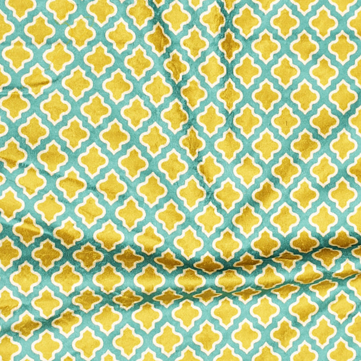 Yellow and Turquiose Trellis Print Velvet