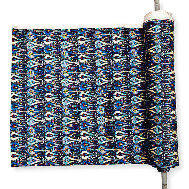 Blue Brown Ikkat Print Fabric
