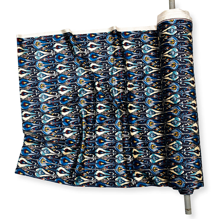 Blue Brown Ikkat Print Fabric