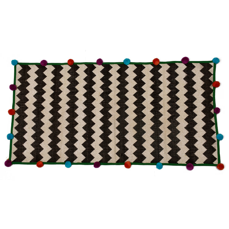 Chevron Big PomPom Dhurrie