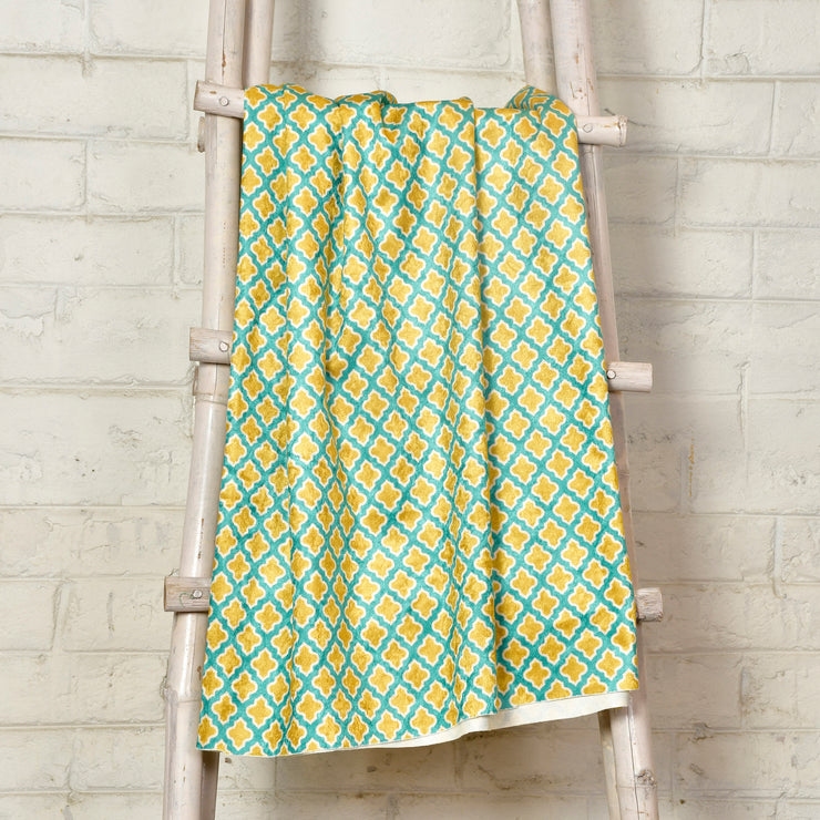 Yellow and Turquiose Trellis Print Velvet