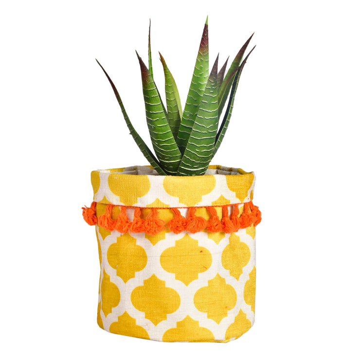 Yellow with orange Pom-pom Planter