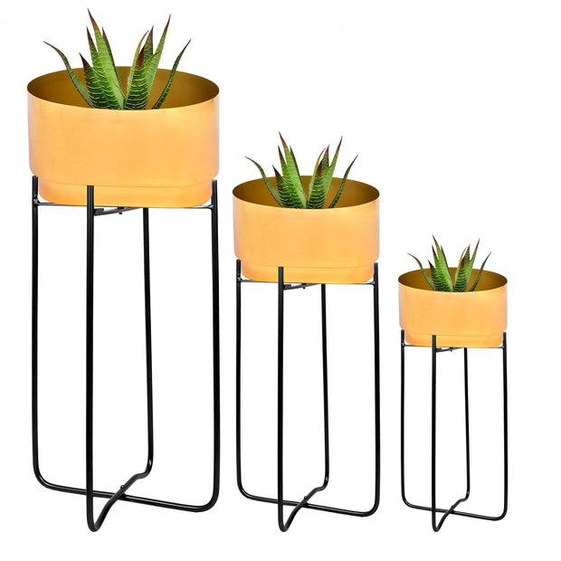 Gold Luxe Planter with Black Stand(Set of 3)