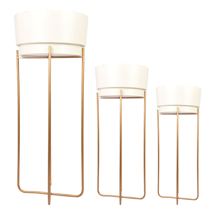 White Luxe Planter with Golden Stand        (Set of 3)