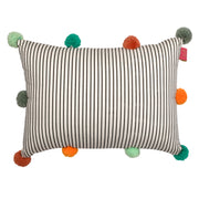 Monochrome Streaked Cushion with Colorful Pompoms