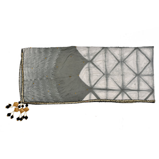 Grey Shibori Kantha Stole