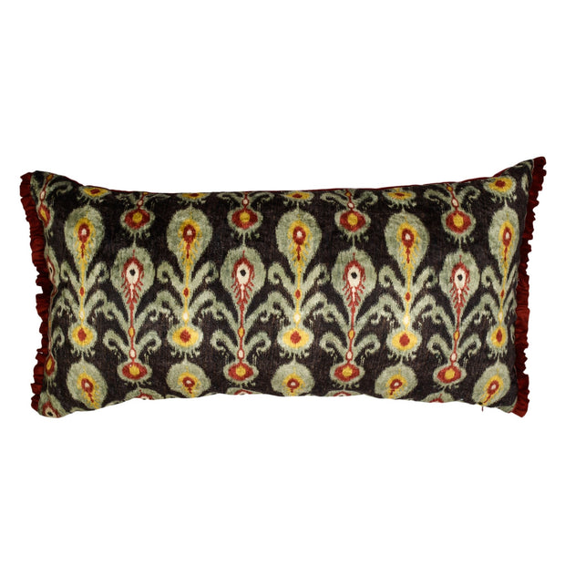 Ikat Floret Lumbar Cushion Cover with Ruffles