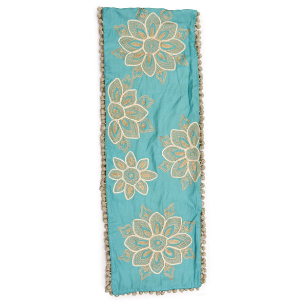 Silk Crewel Embroidered Table Runner