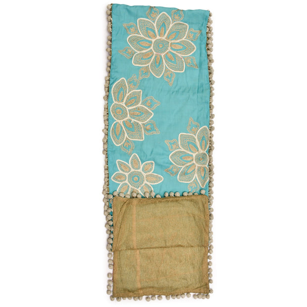 Silk Crewel Embroidered Table Runner