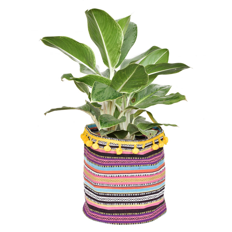 Tribal striped Planter Big with pompoms